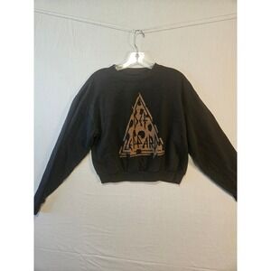 Def Leppard Womens Cropped Graphic Sweatshirt Black Band Pullover Size M 2562